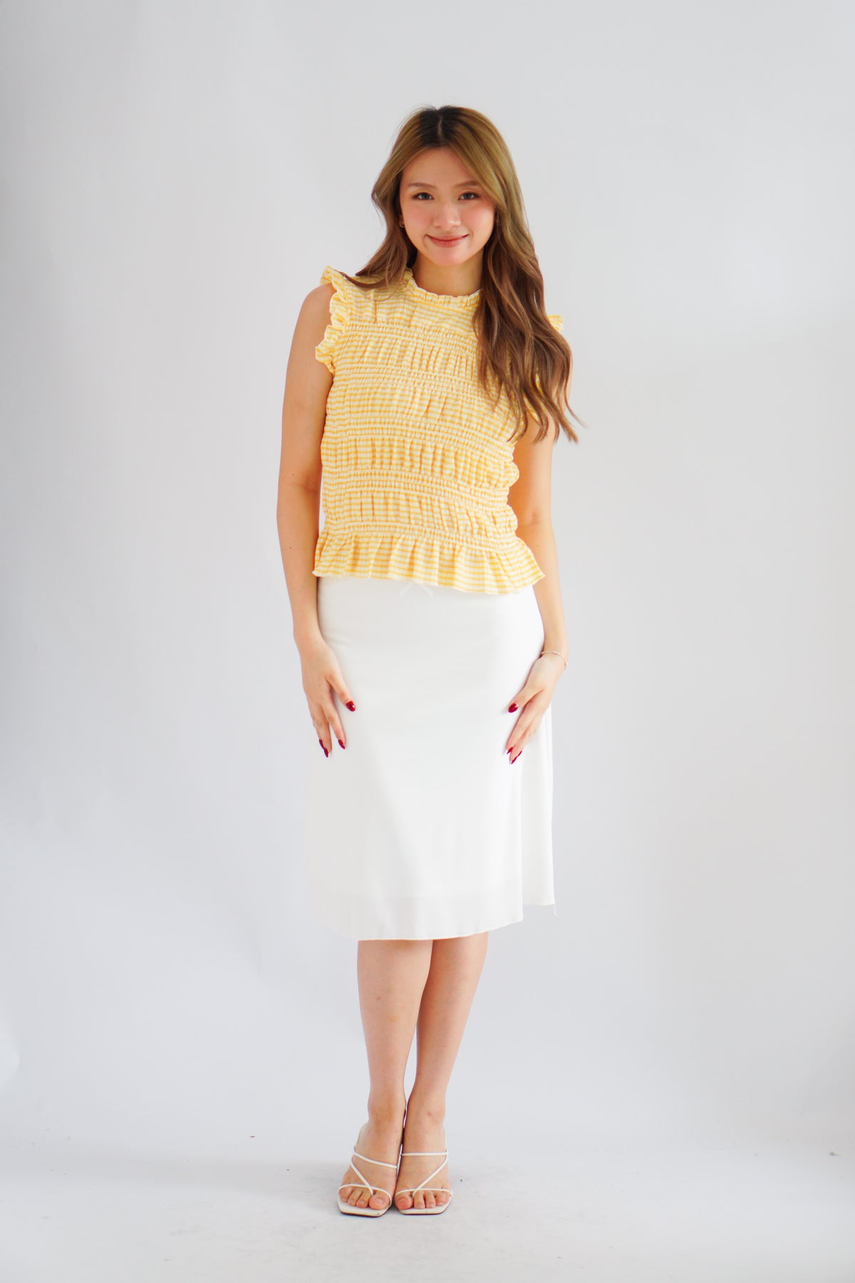 Carcy Gingham Smocked Top in Yellow