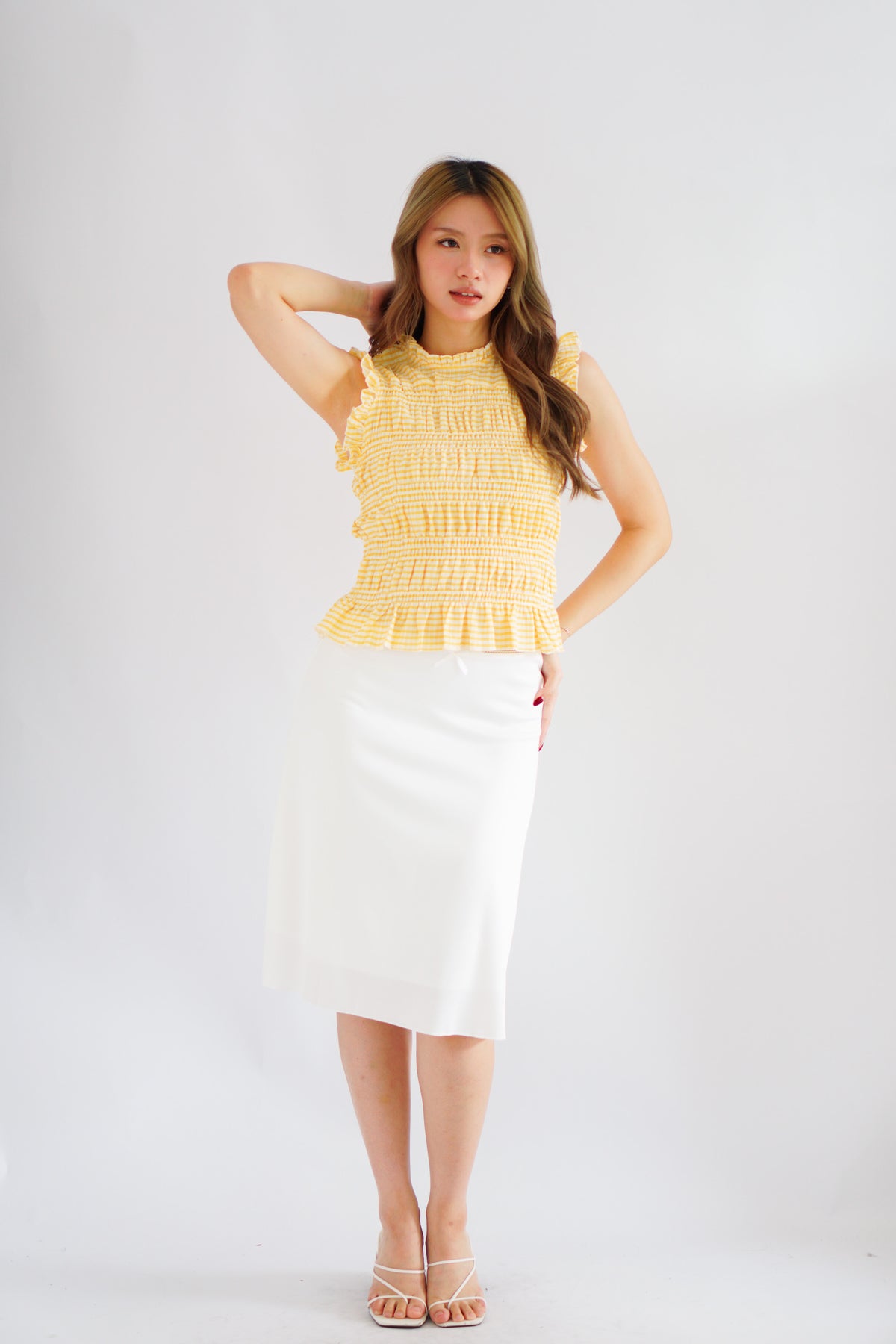 Carcy Gingham Smocked Top in Yellow