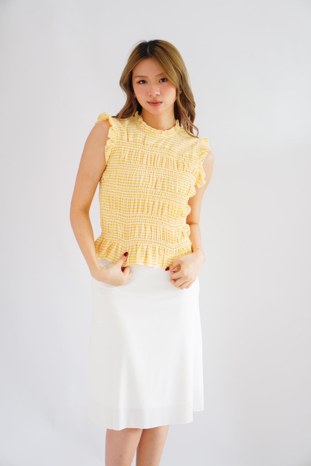 Carcy Gingham Smocked Top in Yellow