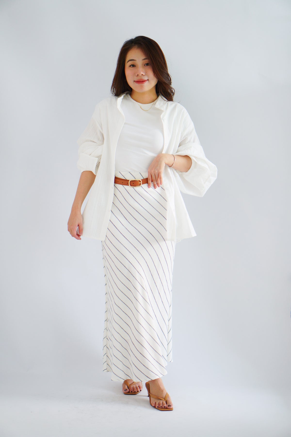 Cassia Lantern Sleeves Button Down Top in White