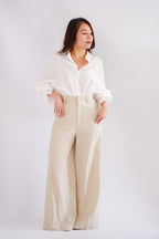 Cassia Lantern Sleeves Button Down Top in White