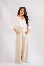 Cassia Lantern Sleeves Button Down Top in White