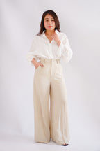 Cassia Lantern Sleeves Button Down Top in White