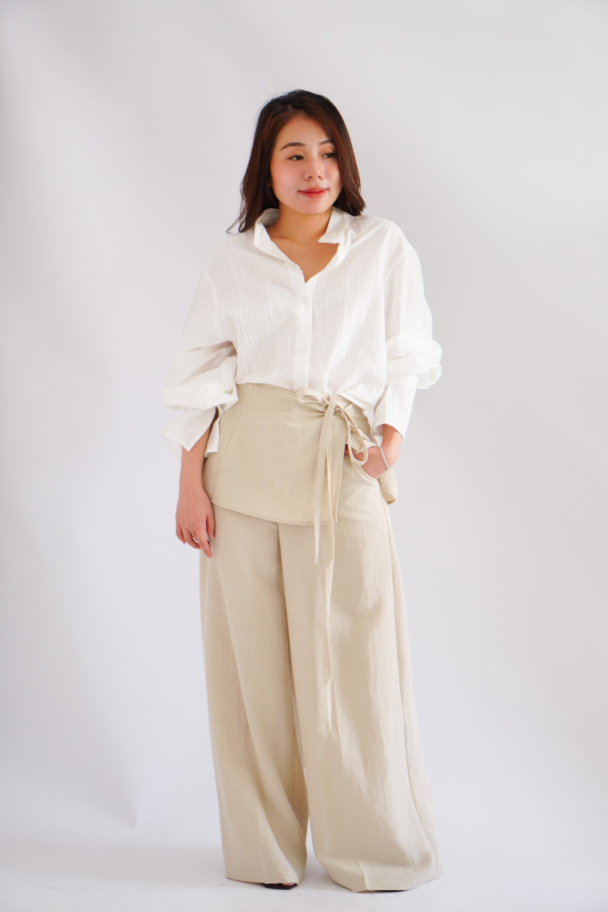 Cassia Lantern Sleeves Button Down Top in White