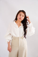 Cassia Lantern Sleeves Button Down Top in White