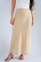 Althea Stripes Bias Cut Maxi Skirt in Beige Khaki