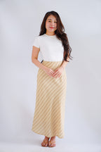 Althea Stripes Bias Cut Maxi Skirt in Beige Khaki