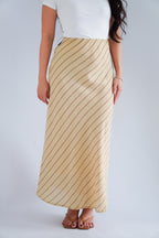 Althea Stripes Bias Cut Maxi Skirt in Beige Khaki