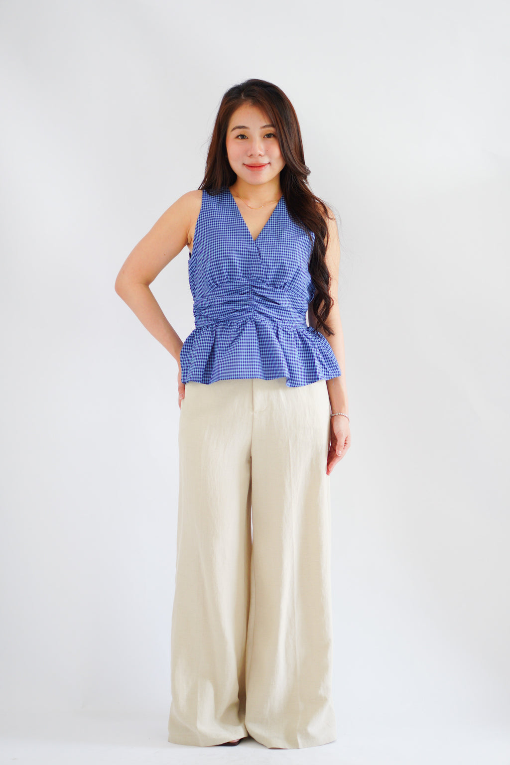 Elarisse Overlay Waist Wrap Wide Legged Pants in Light Khaki