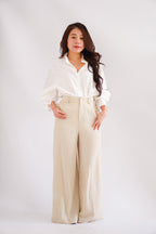 Elarisse Overlay Waist Wrap Wide Legged Pants in Light Khaki