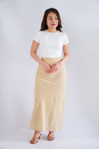 Althea Stripes Bias Cut Maxi Skirt in Beige Khaki
