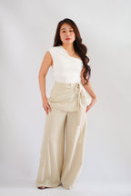 Elarisse Overlay Waist Wrap Wide Legged Pants in Light Khaki