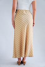 Althea Stripes Bias Cut Maxi Skirt in Beige Khaki