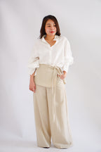 Elarisse Overlay Waist Wrap Wide Legged Pants in Light Khaki