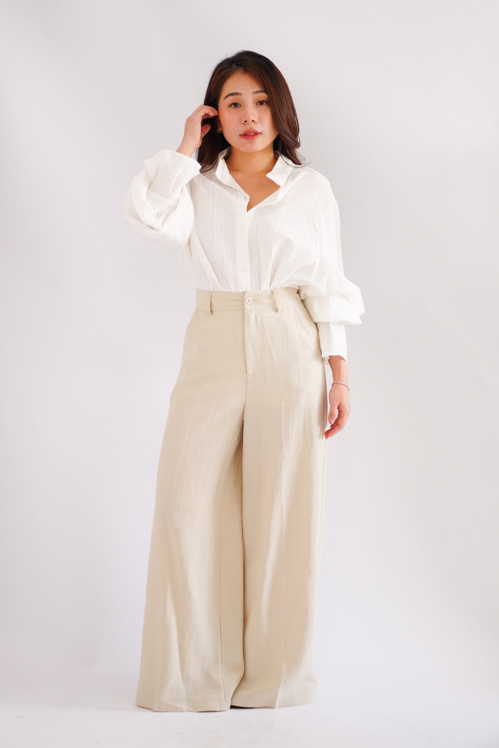 Elarisse Overlay Waist Wrap Wide Legged Pants in Light Khaki