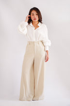 Elarisse Overlay Waist Wrap Wide Legged Pants in Light Khaki