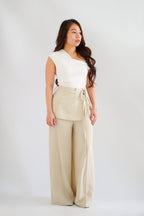 Elarisse Overlay Waist Wrap Wide Legged Pants in Light Khaki