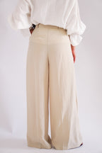Elarisse Overlay Waist Wrap Wide Legged Pants in Light Khaki