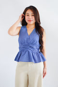 Zephy Plaid V Neck Peplum Top in Blue
