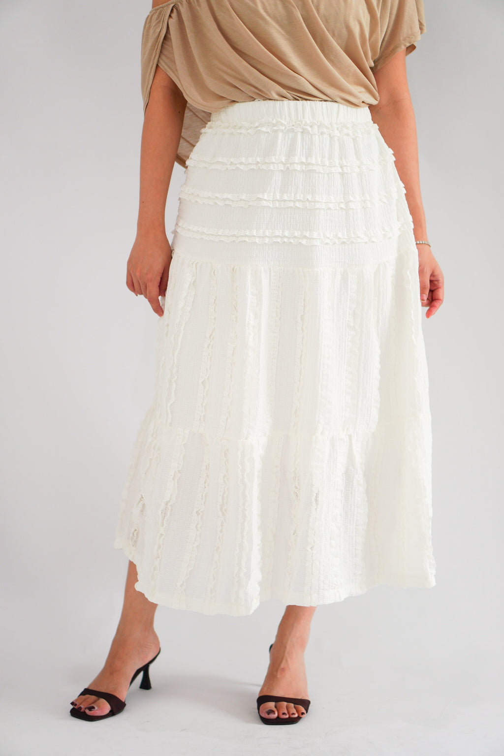Magnolia Textured Layered Skirt in Cream