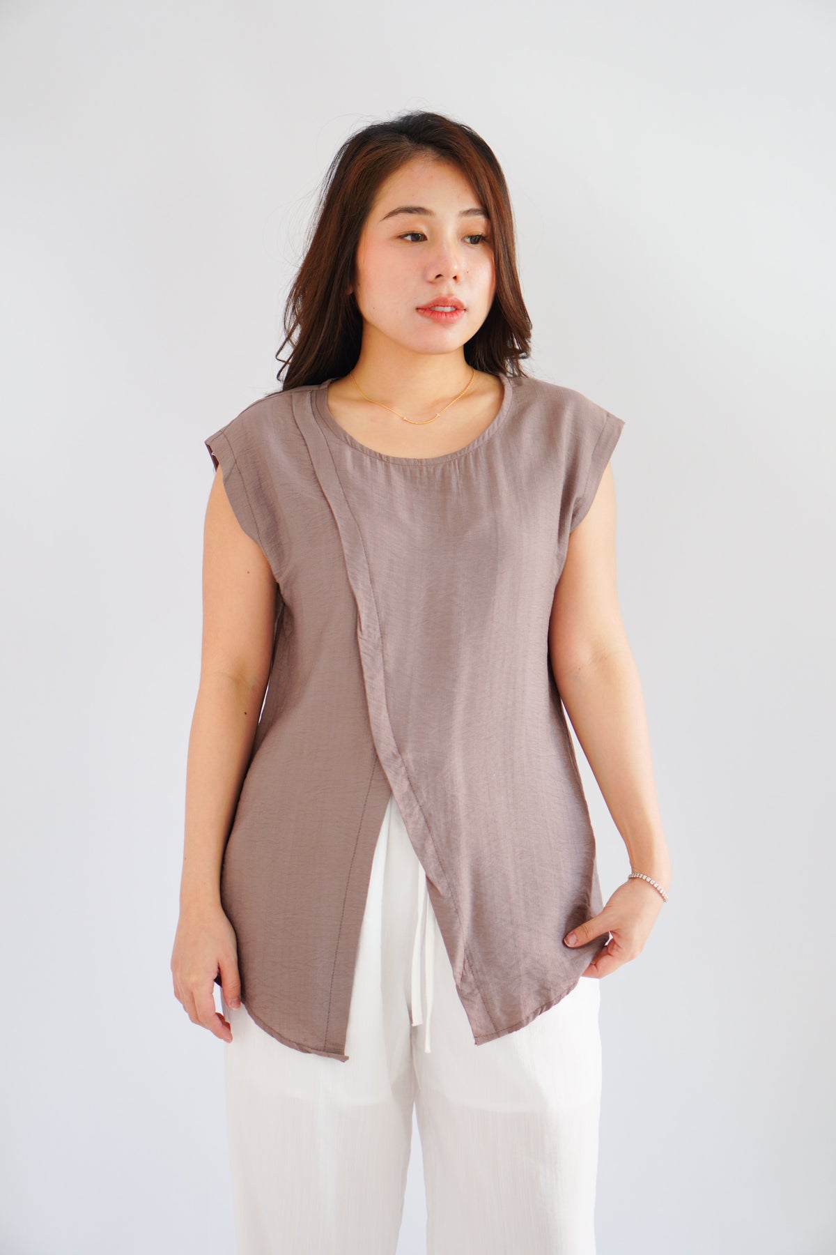 Floraine 2 Way Self Tied Waist Linen Top in Khaki