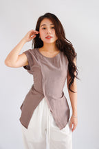 Floraine 2 Way Self Tied Waist Linen Top in Khaki