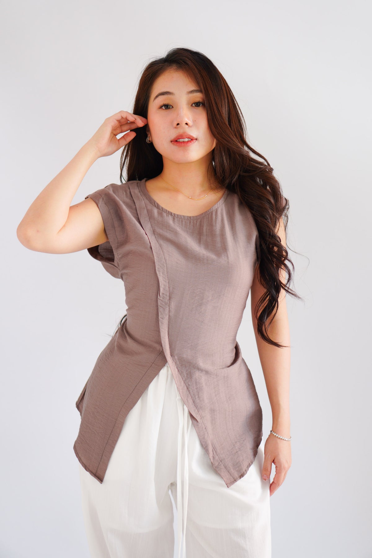 Floraine 2 Way Self Tied Waist Linen Top in Khaki