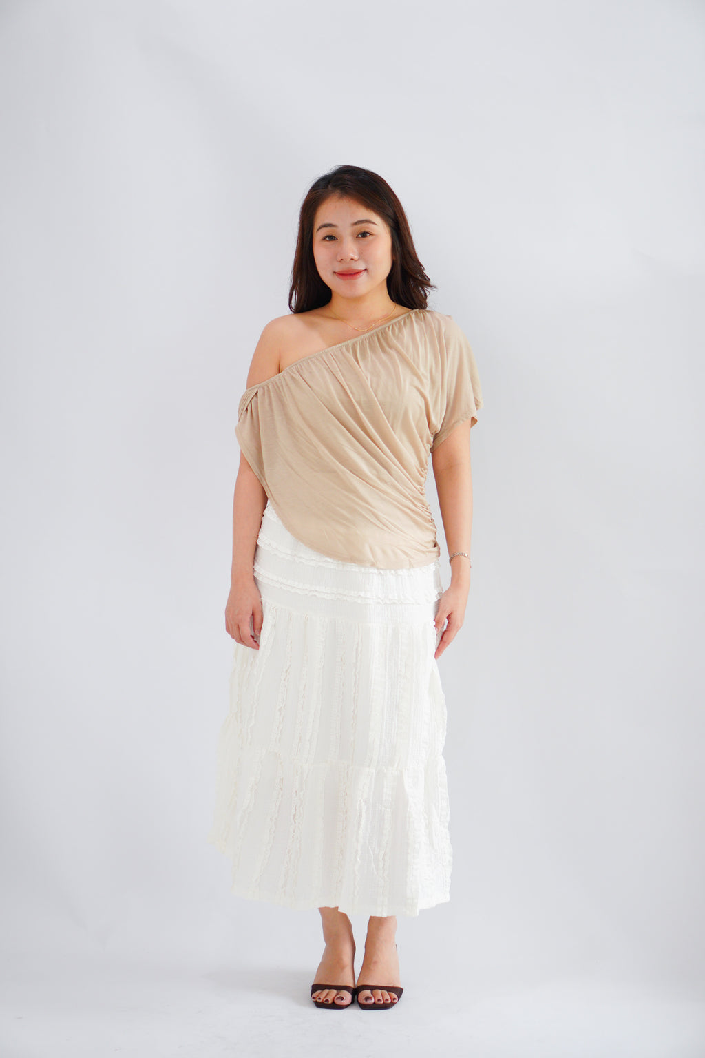 Magnolia Textured Layered Skirt in Cream