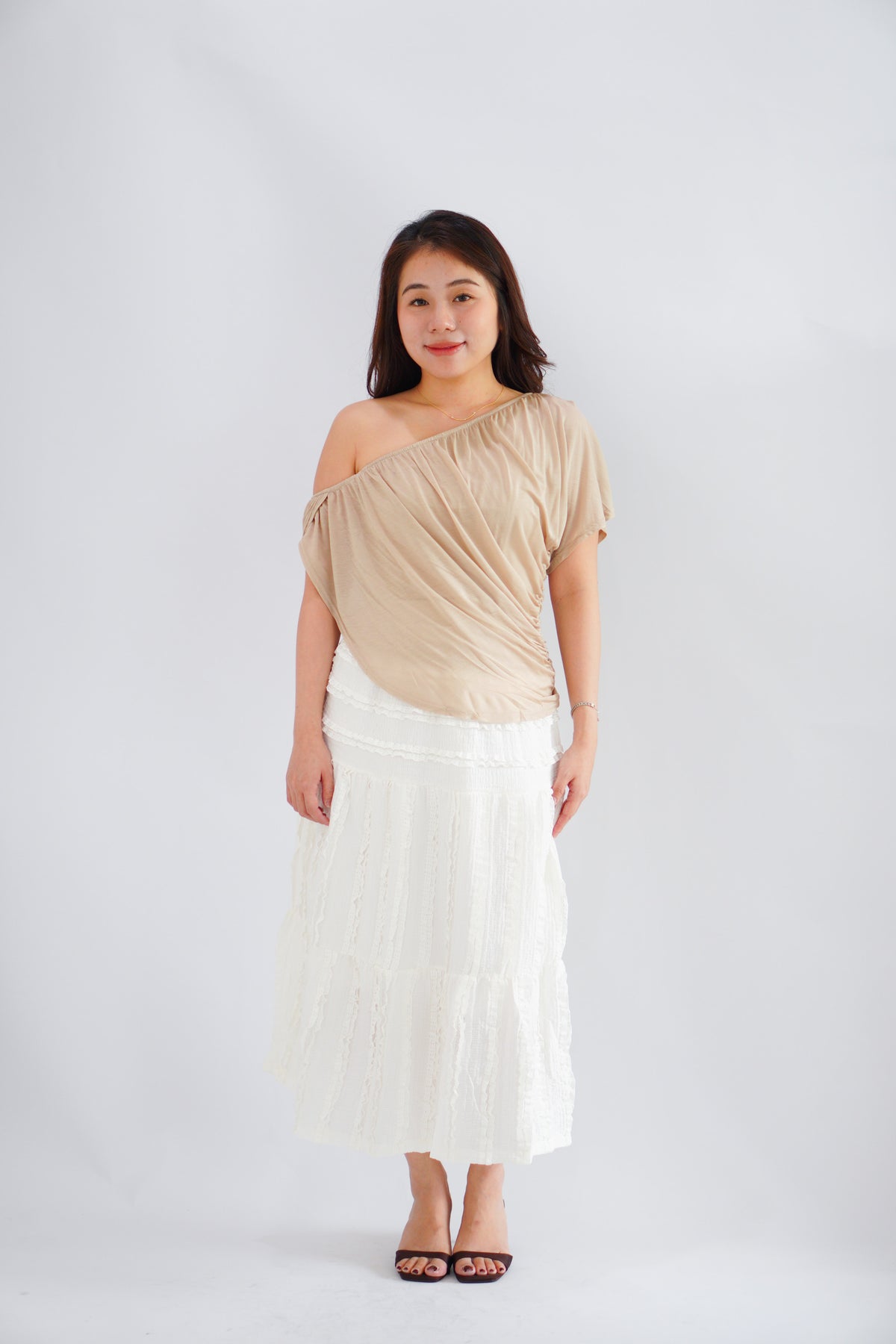 Magnolia Textured Layered Skirt in Cream