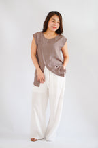 Floraine 2 Way Self Tied Waist Linen Top in Khaki