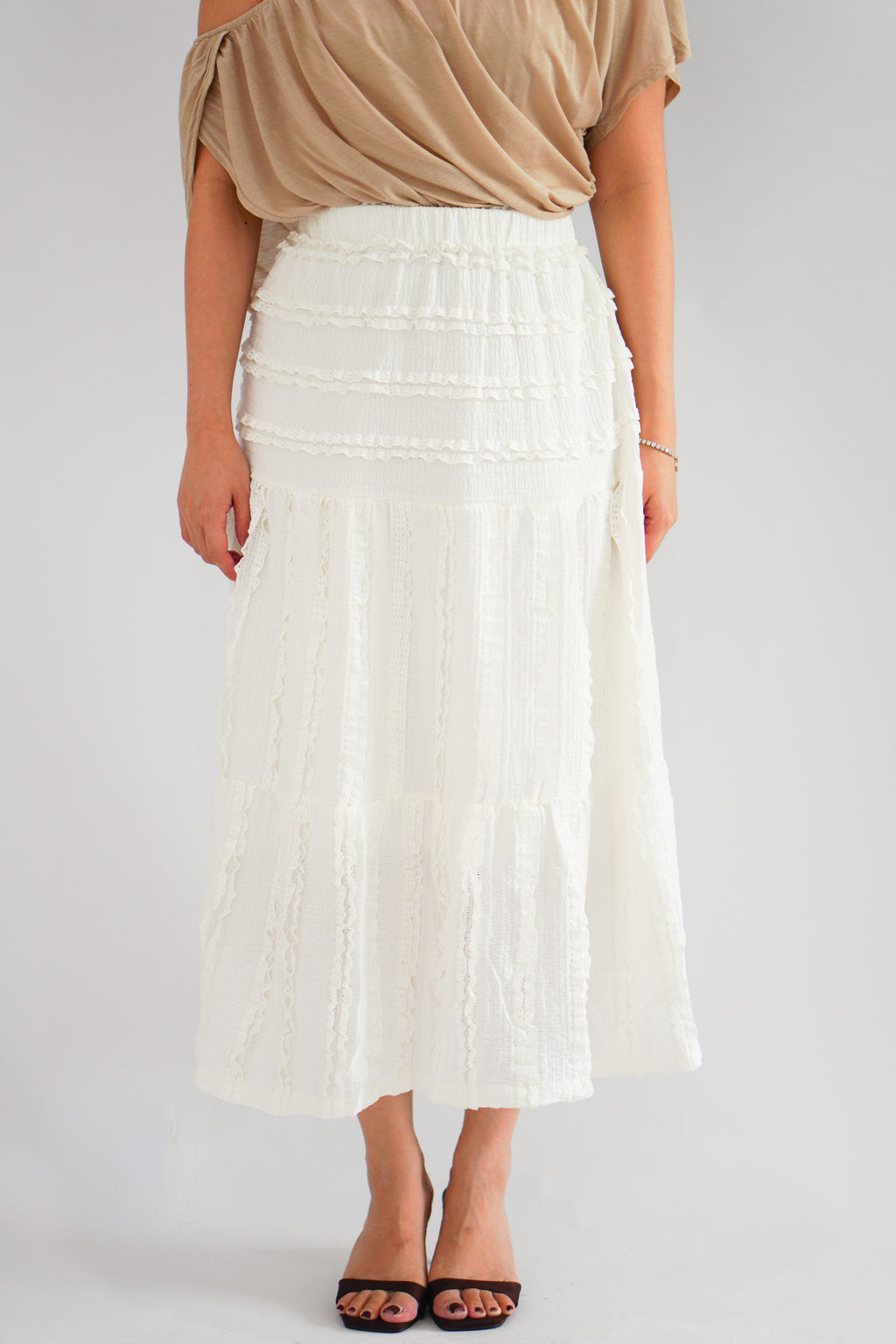 Magnolia Textured Layered Skirt in Cream