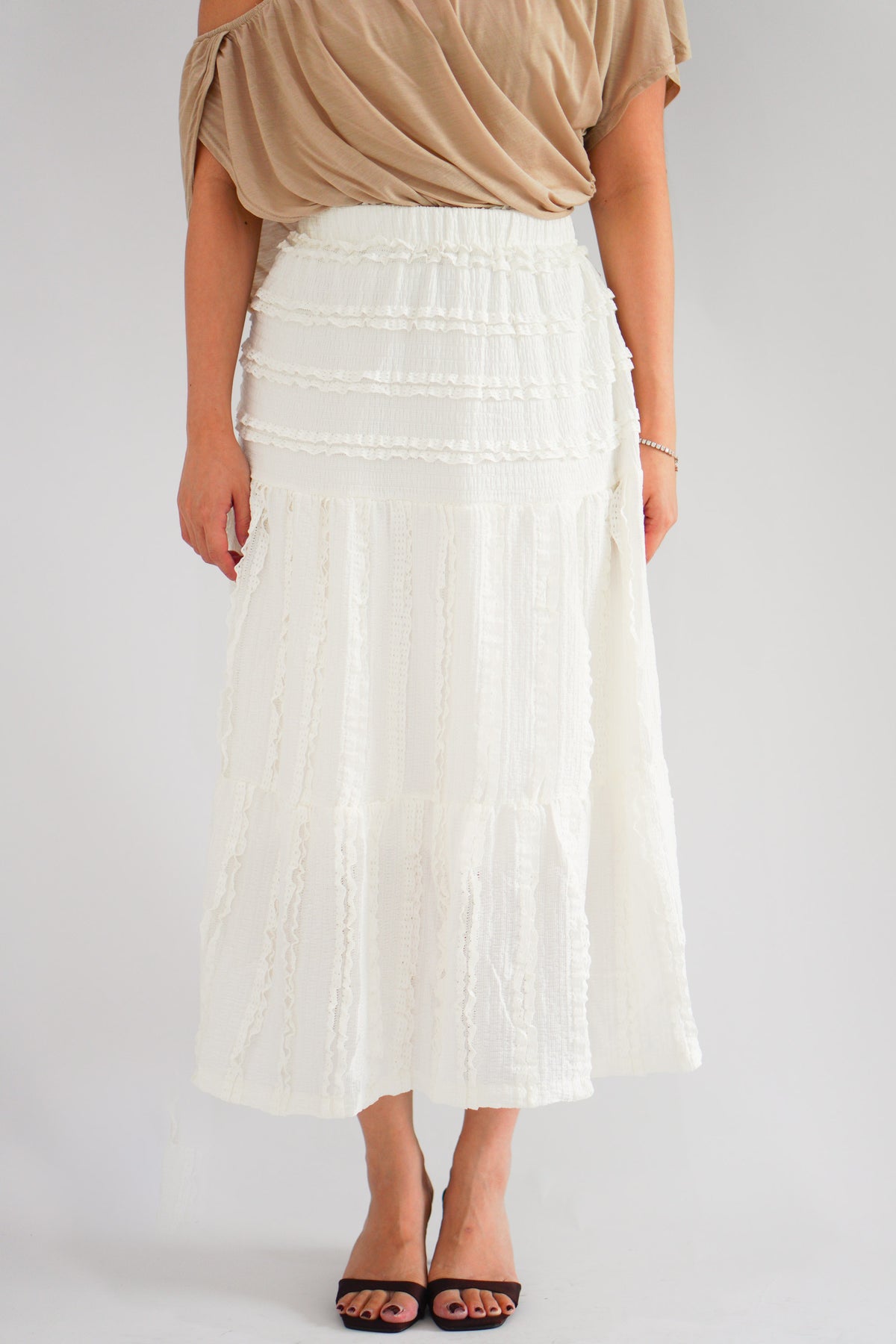 Magnolia Textured Layered Skirt in Cream