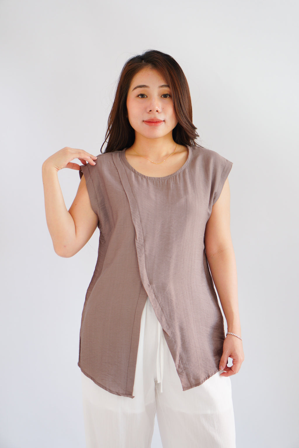 Floraine 2 Way Self Tied Waist Linen Top in Khaki