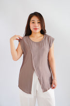 Floraine 2 Way Self Tied Waist Linen Top in Khaki
