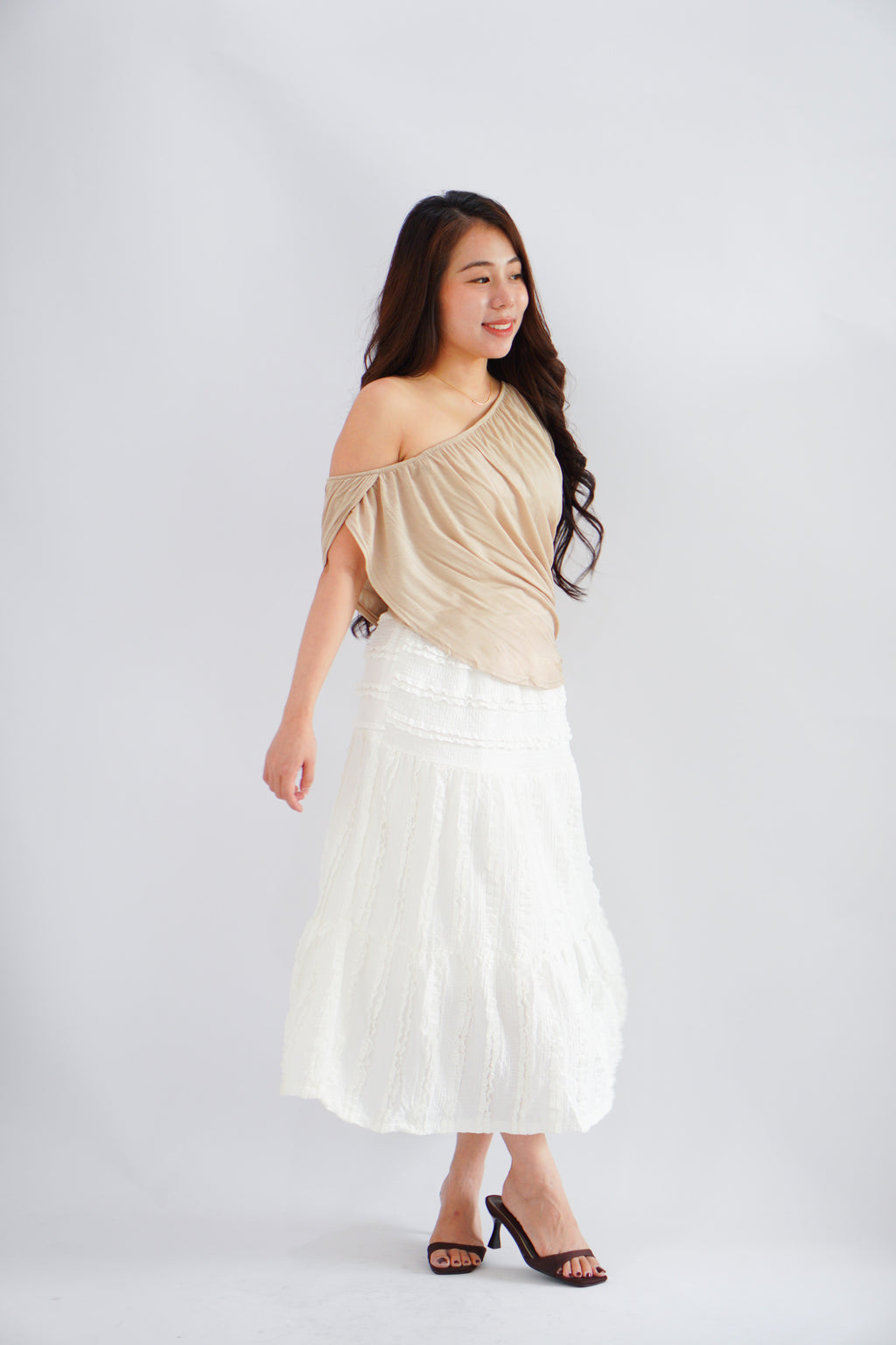 Magnolia Textured Layered Skirt in Cream