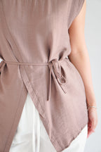 Floraine 2 Way Self Tied Waist Linen Top in Khaki