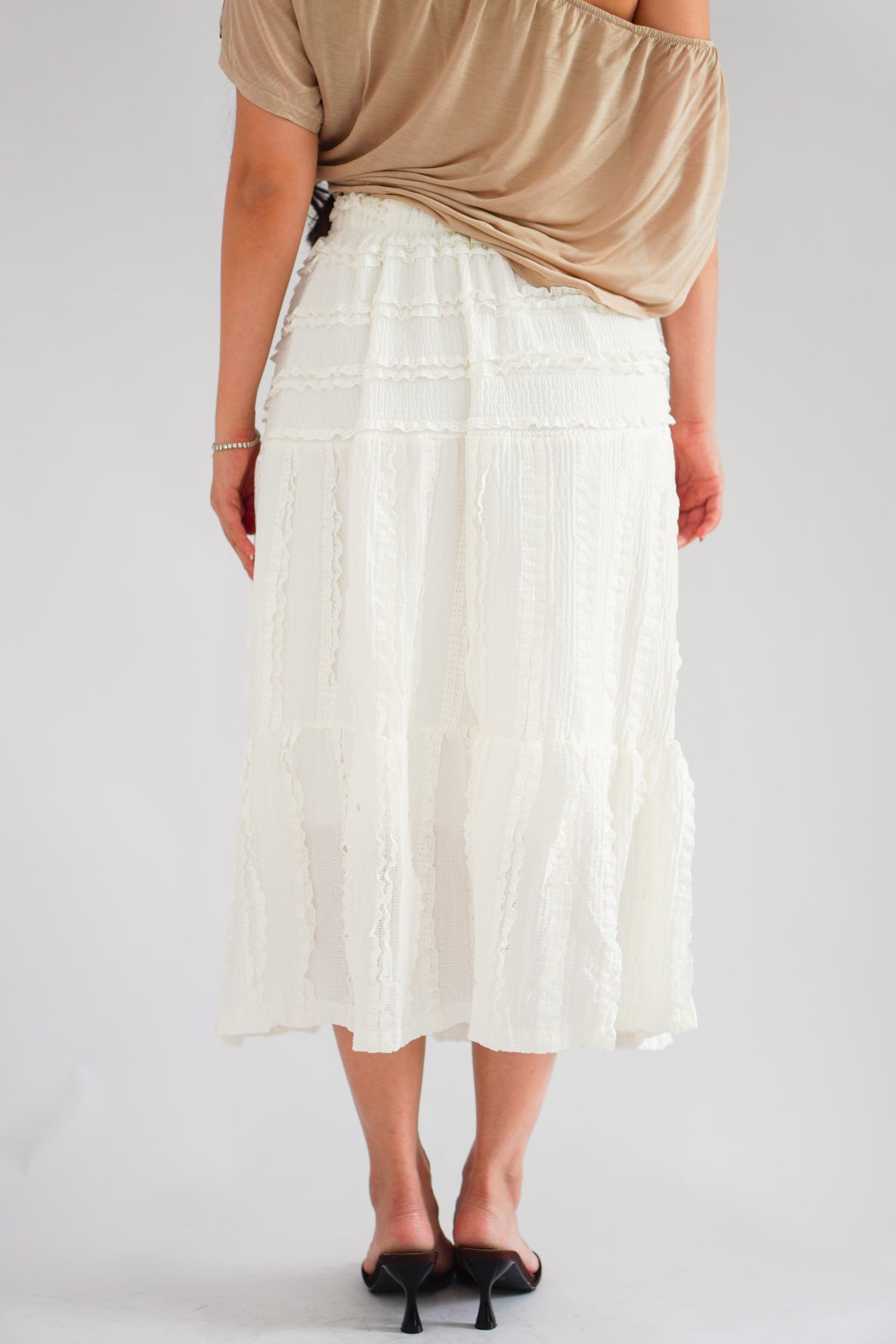 Magnolia Textured Layered Skirt in Cream