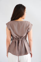 Floraine 2 Way Self Tied Waist Linen Top in Khaki