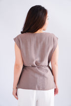 Floraine 2 Way Self Tied Waist Linen Top in Khaki