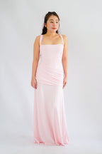 Waverly Ruched Drape Crossback Maxi Dress in Pink
