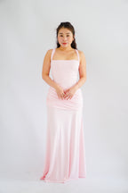 Waverly Ruched Drape Crossback Maxi Dress in Pink