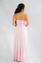 Waverly Ruched Drape Crossback Maxi Dress in Pink