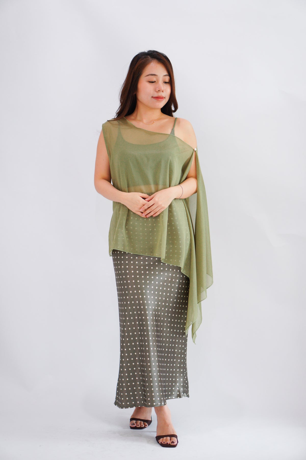 Sylvara Sheer Cover Up Toga Top in Green