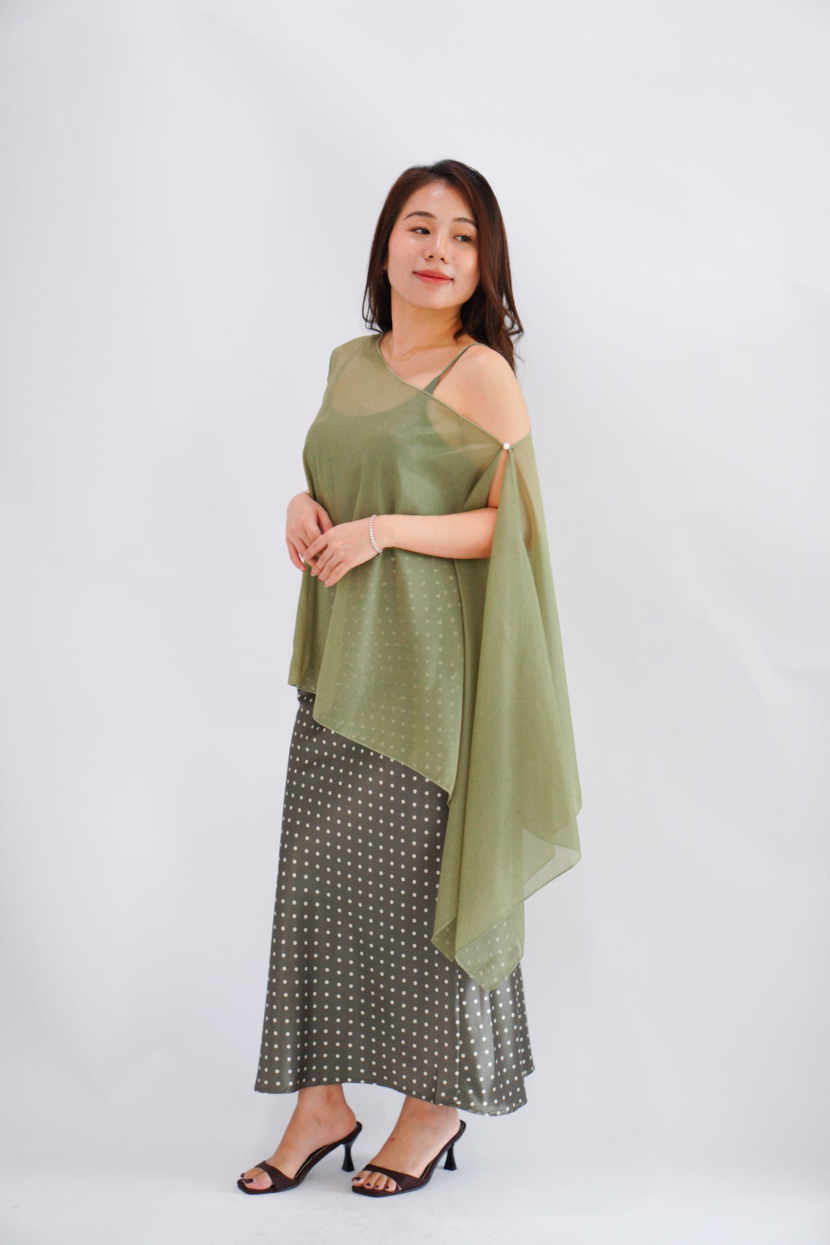 Sylvara Sheer Cover Up Toga Top in Green