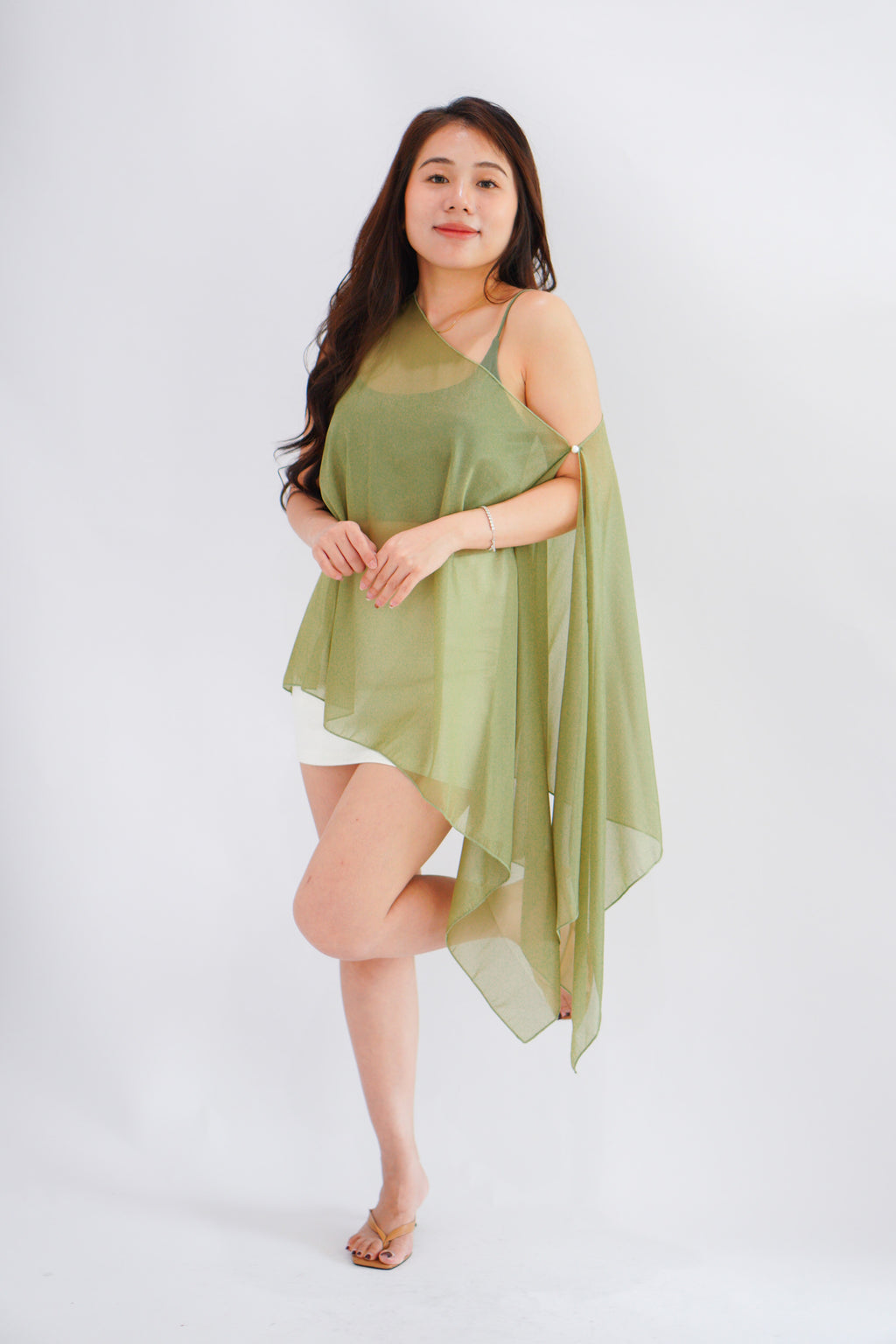 Sylvara Sheer Cover Up Toga Top in Green
