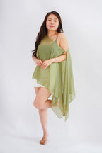 Sylvara Sheer Cover Up Toga Top in Green