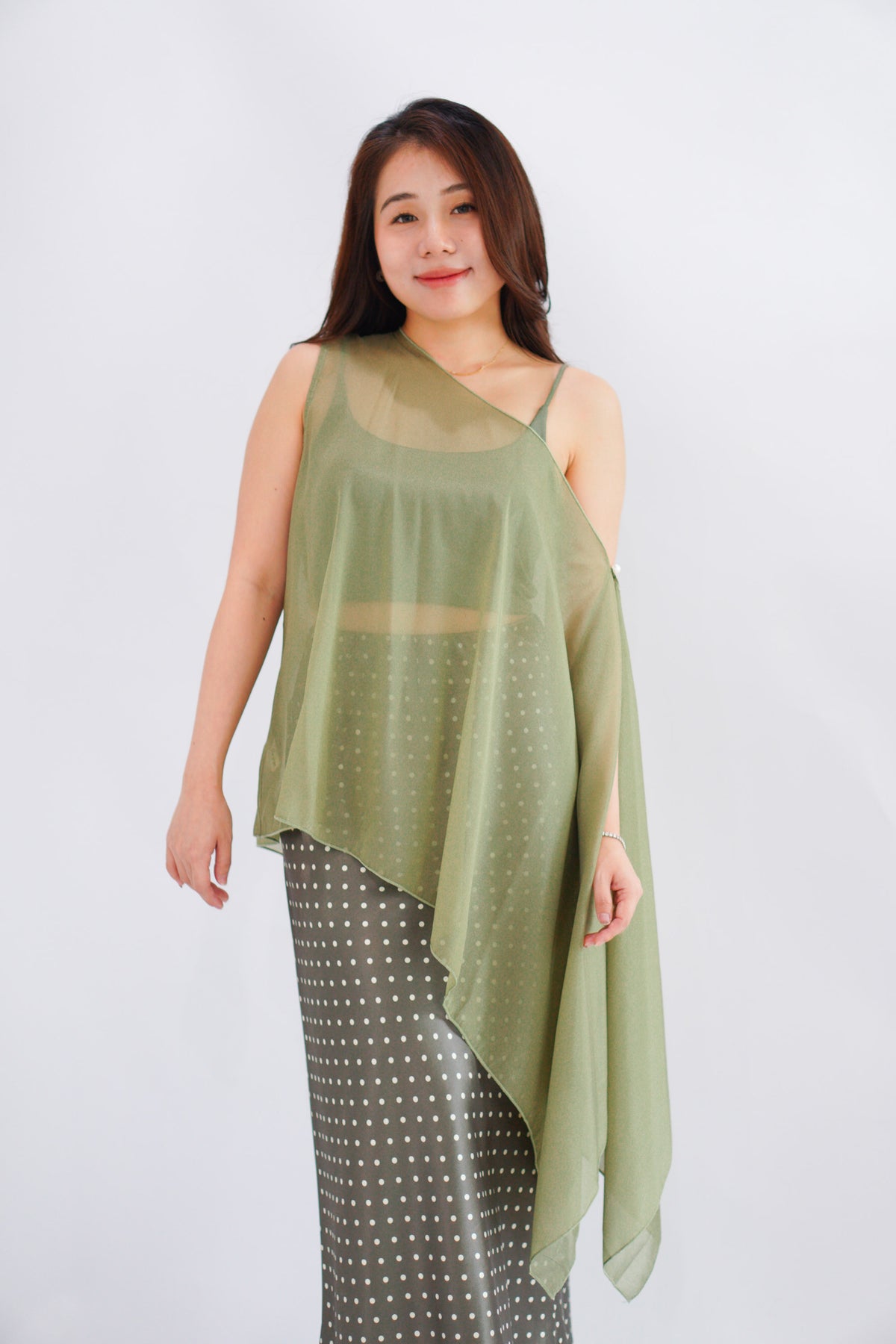 Sylvara Sheer Cover Up Toga Top in Green
