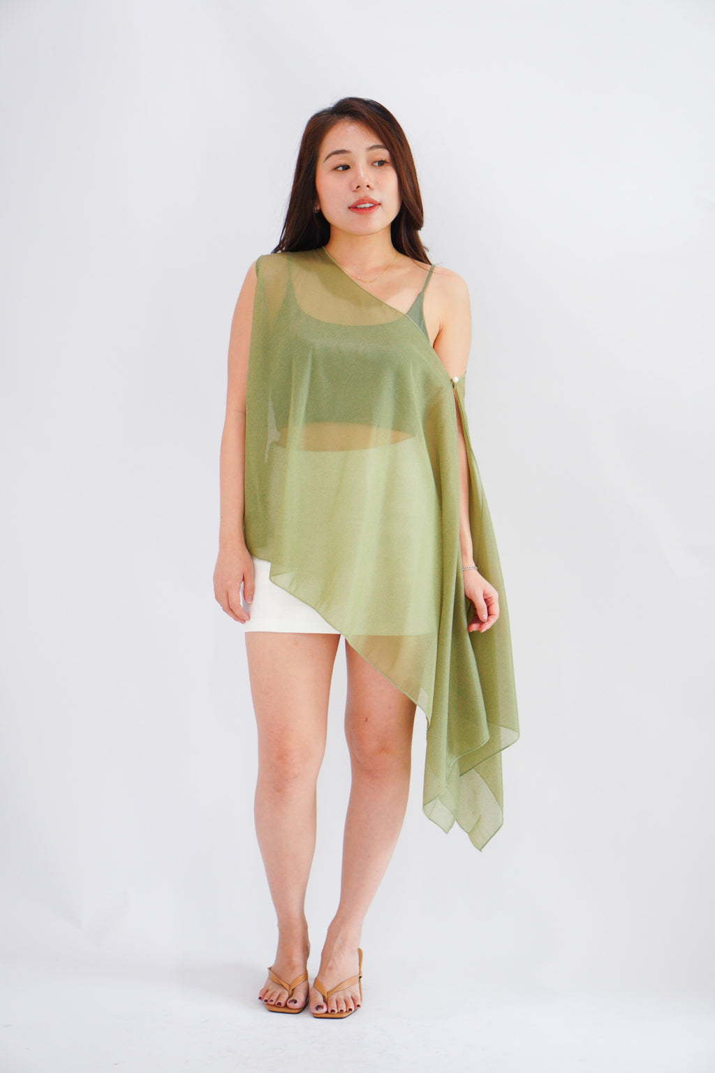 Sylvara Sheer Cover Up Toga Top in Green