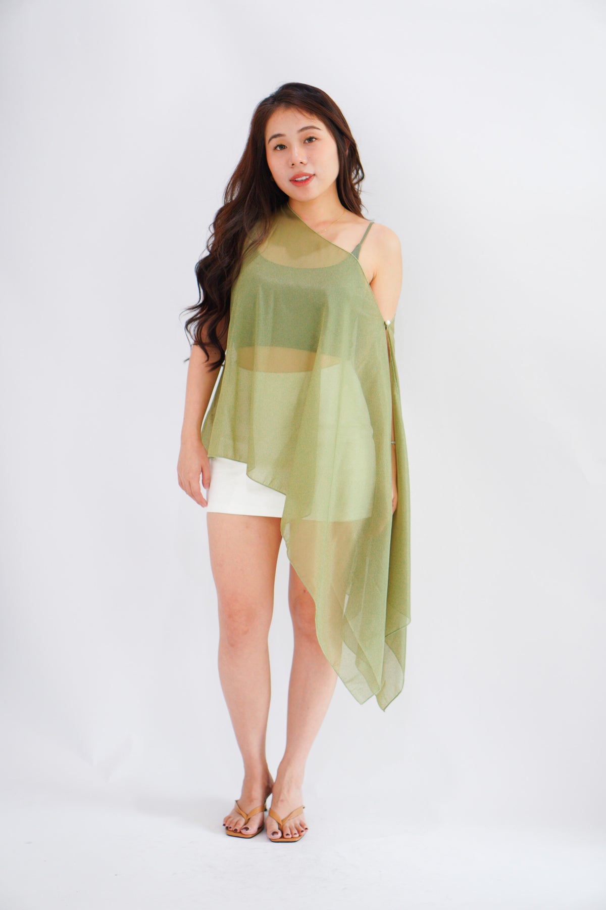 Sylvara Sheer Cover Up Toga Top in Green
