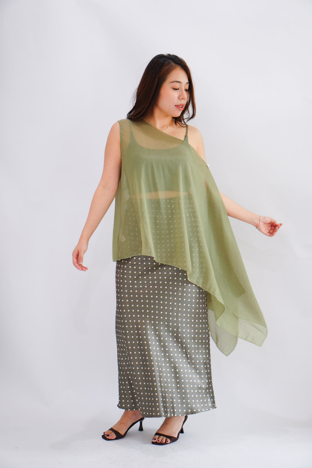 Sylvara Sheer Cover Up Toga Top in Green